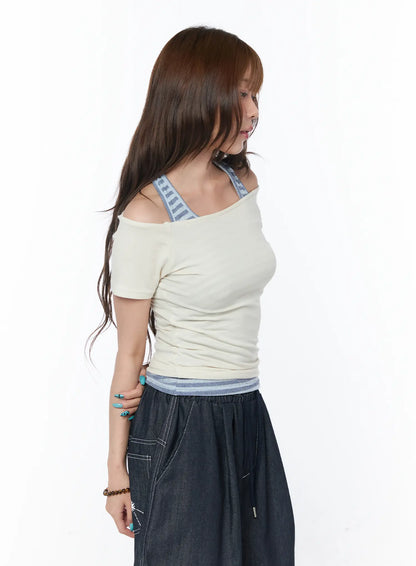 Basic Off-Shoulder Short Sleeve Tee CY529