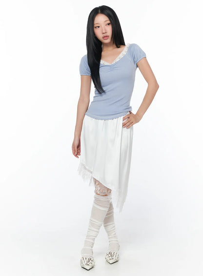 Asymmetrical Lace Midi Skirt CY512