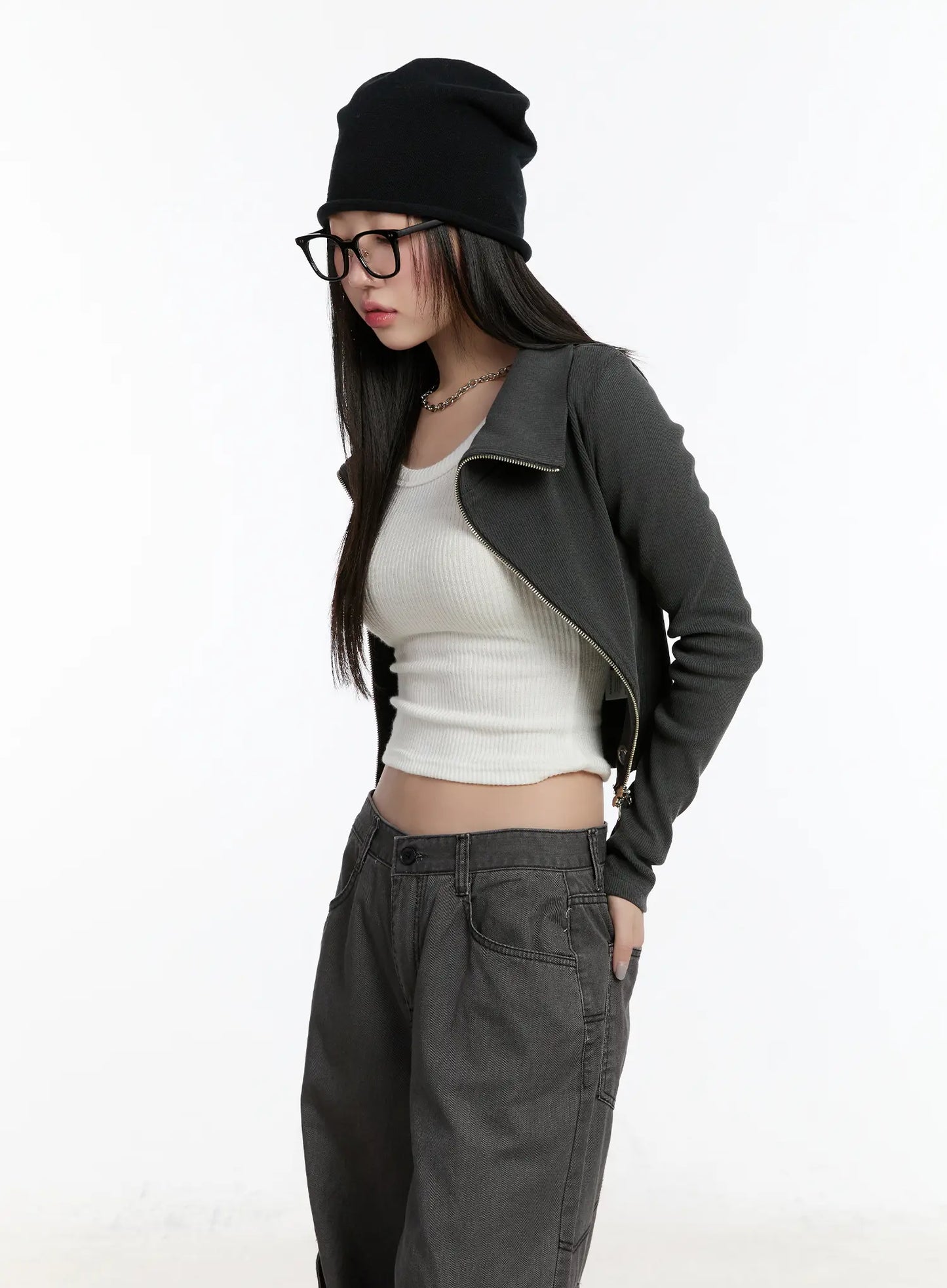 Asymmetric Zip Crop Jacket CM511