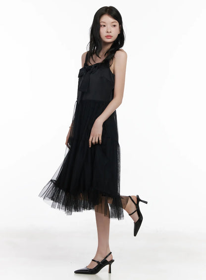 Bow Tiered Tulle Midi Dress CA509