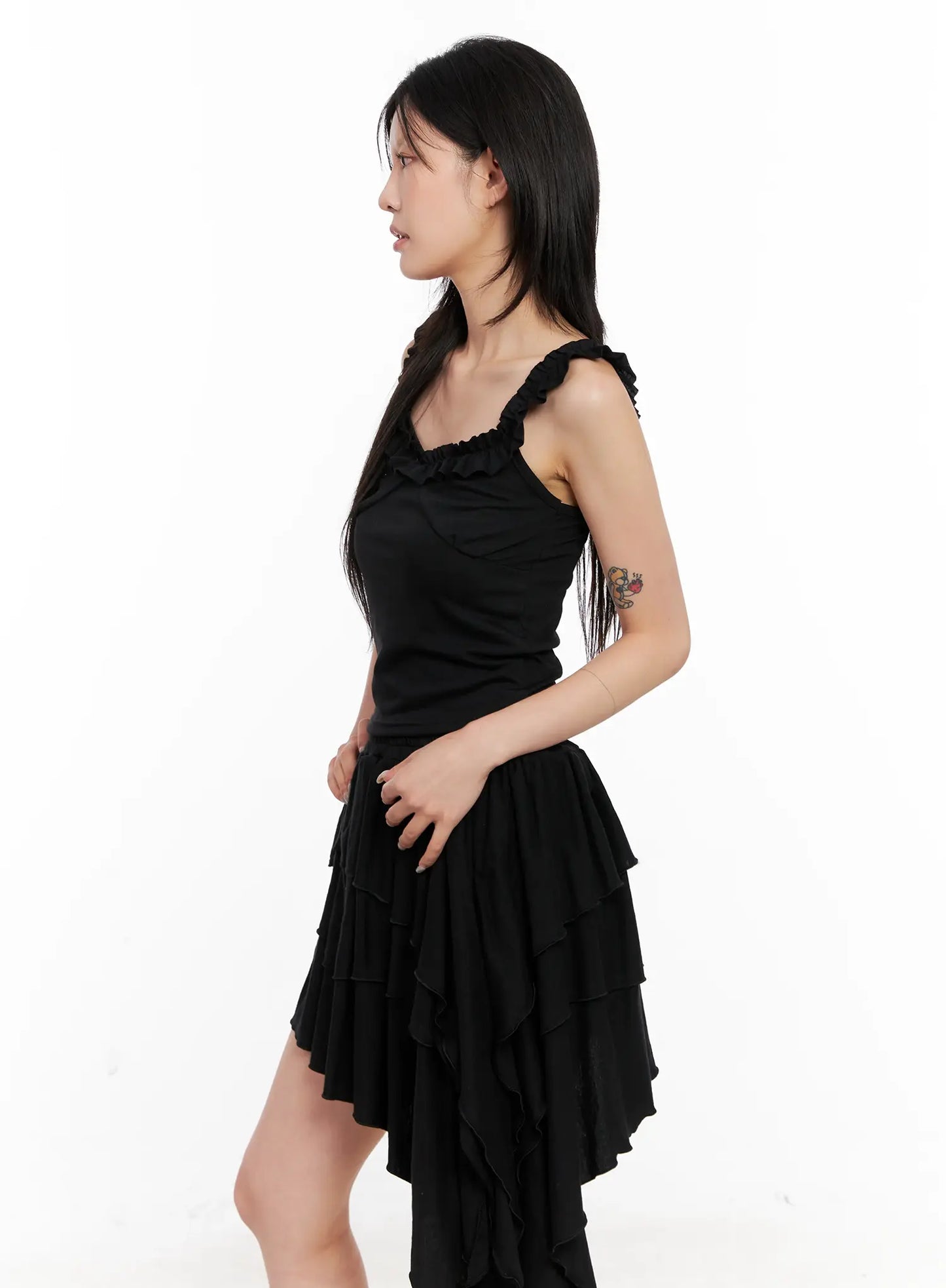 Asymmetric Ruffle Sleeveless Top CL528
