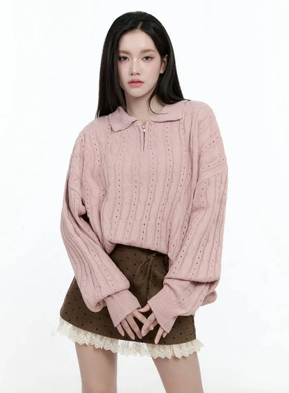 Cable Knit Half-Zip Sweater IO520