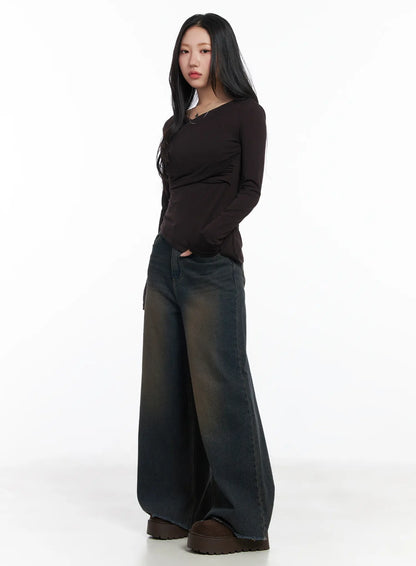 Asymmetric Ruched Long Sleeve Top CJ514