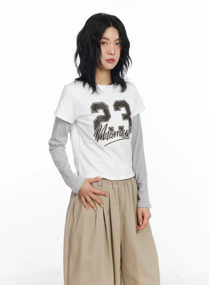 23 Graphic Layered Long Sleeve Top CJ523