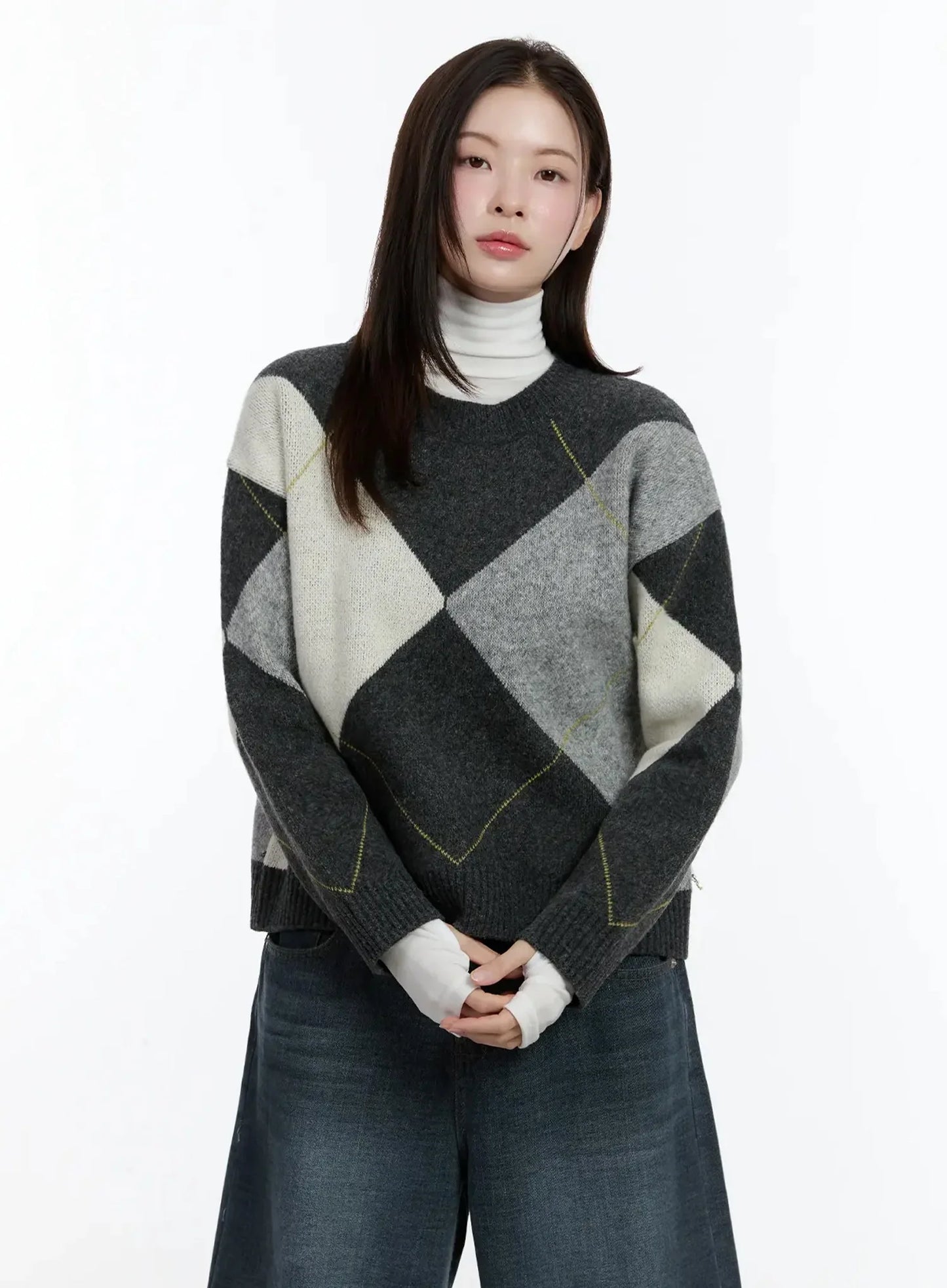 Argyle Pattern Knit Sweater ID526