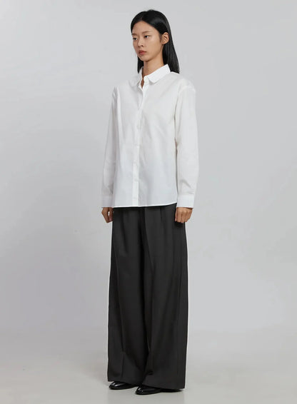 Basic Long Sleeve Button-Up Shirt ID516