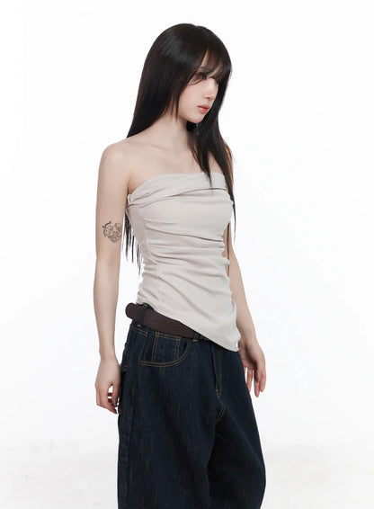 Asymmetric Shirred Tube Top CF523