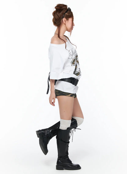Camo Graphic Print Oversized T-Shirt CA515