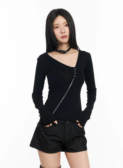 Asymmetrical Zip Long Sleeve Shirt CM517