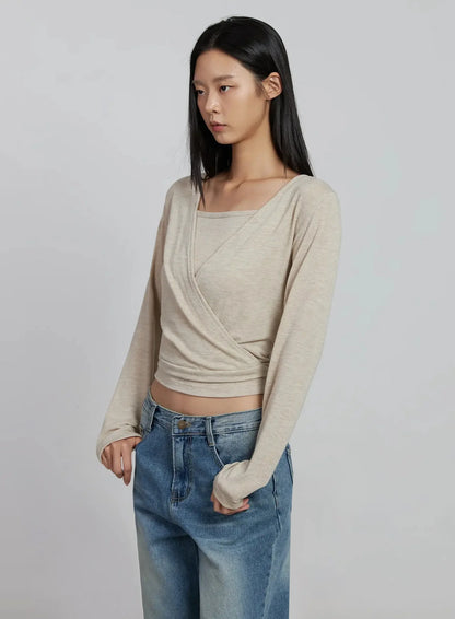 Casual Wrap V-Neck Top Set IM520