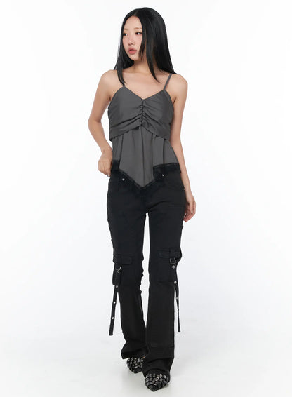Black Bucle Bootcut Cargo Pants CY513
