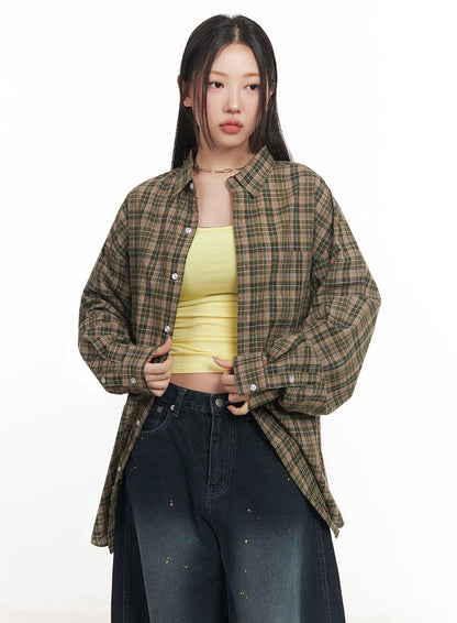 Checkered Oversize Collared T-Shirt IM525