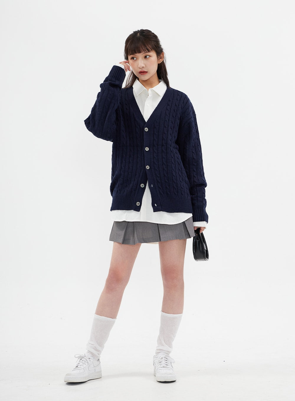 Cable Knit Relaxed Fit Cardigan C7102