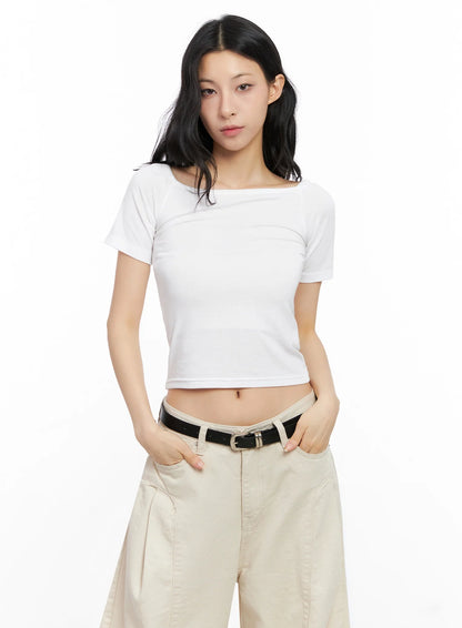 Asymmetric Shoulder-Tie T-Shirt IG508