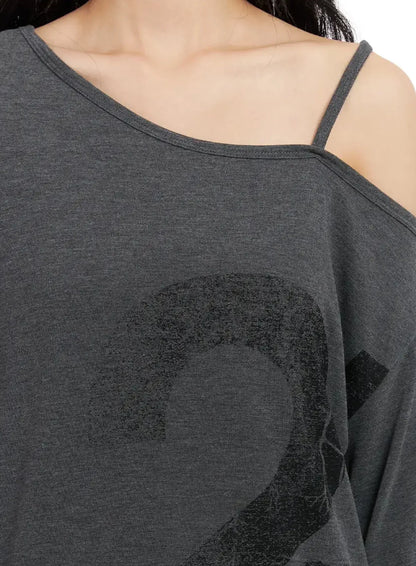 Casual Graphic Long Sleeve Off-Shoulder Top IN528