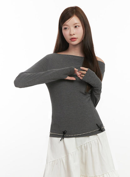 Chic Boat Neck Long Sleeve Top IJ527