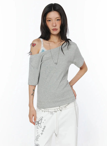 Casual One-Shoulder Oversized Tee IU508