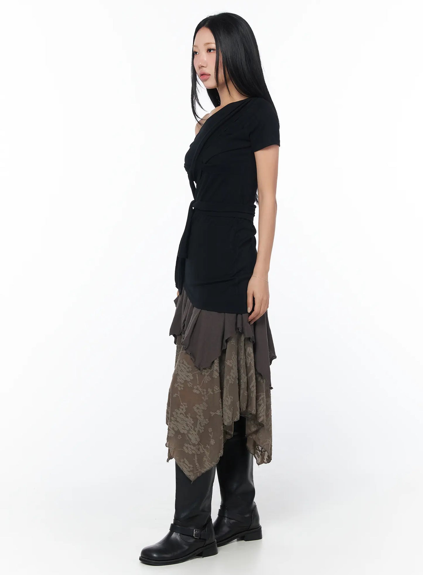 Asymmetric Floral Midi Skirt CY513