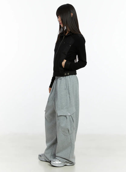 Button Wide Leg Cargo Sweatpants CF509