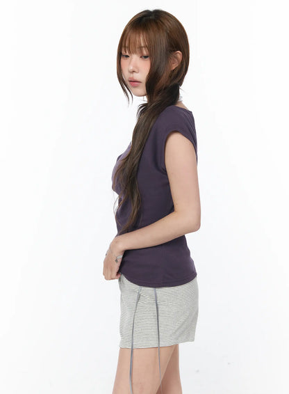 Casual Boat Neck Short Sleeve Tee CY529