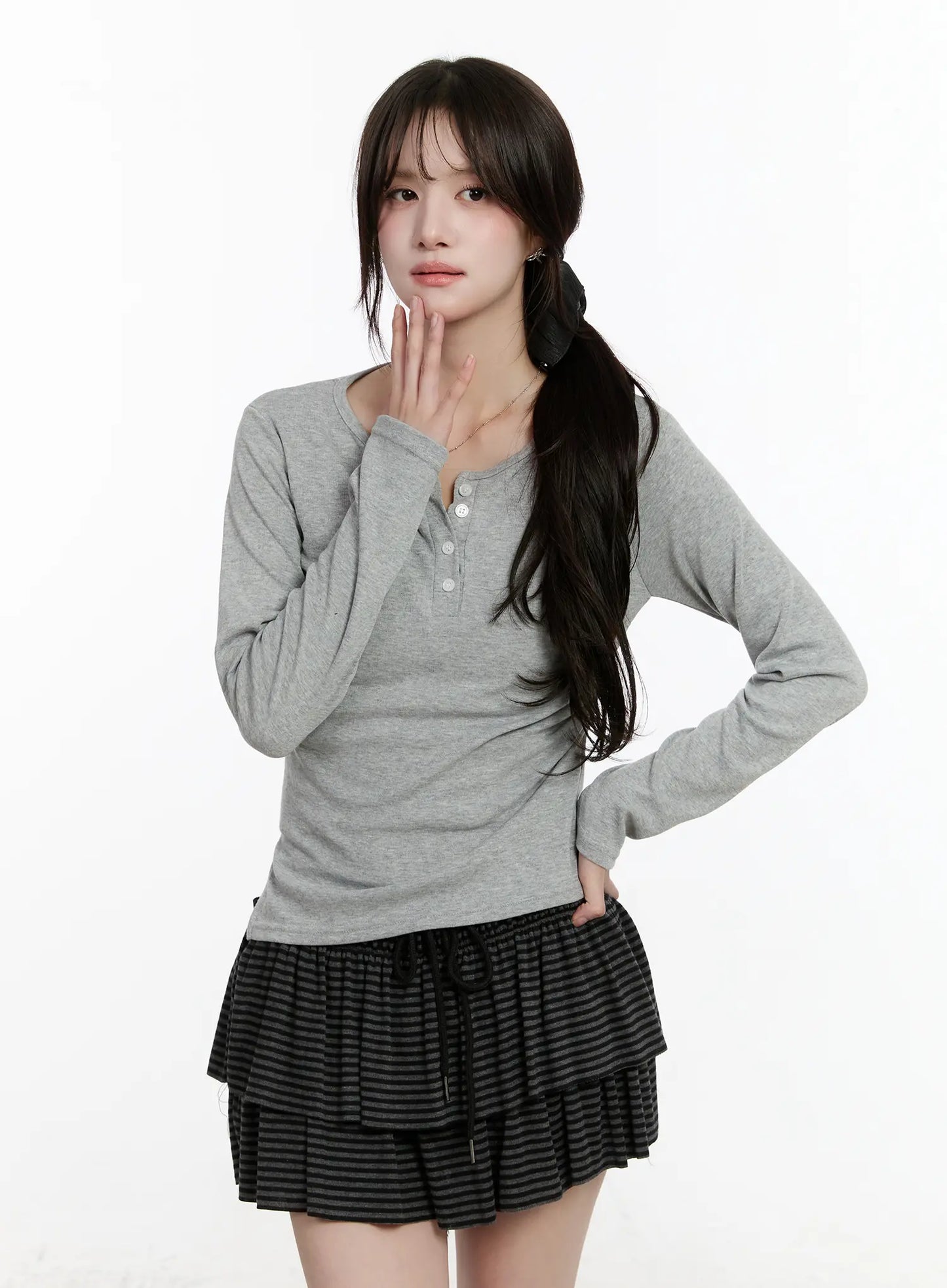 Button Accent Long Sleeve Top CM510
