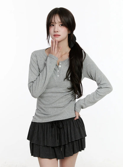 Button Accent Long Sleeve Top CM510