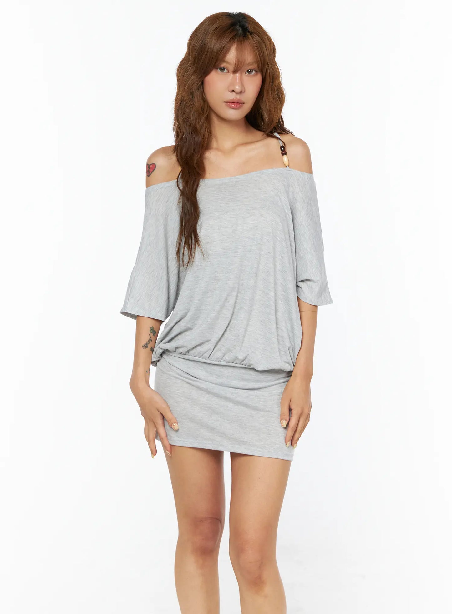 Beaded Halter Off-Shoulder Mini Dress CU518