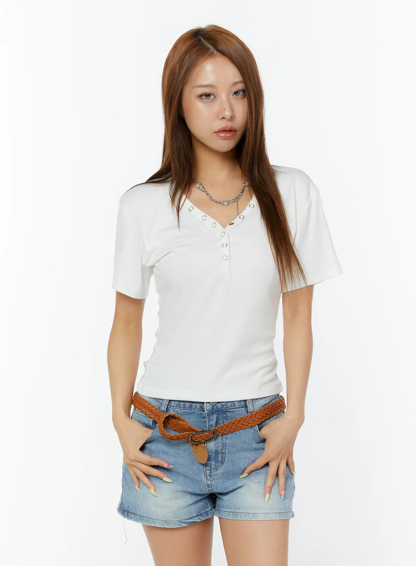 Casual V-Neck Short Sleeve Tee CY520