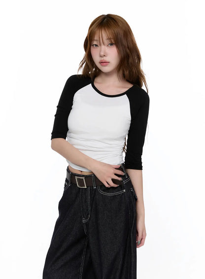 Casual Two-Tone 3/4 Sleeve Top CA521