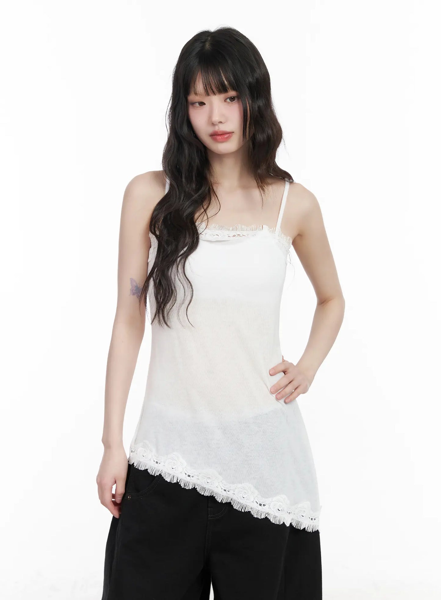 Asymmetric Lace Trim Cami Top CM526