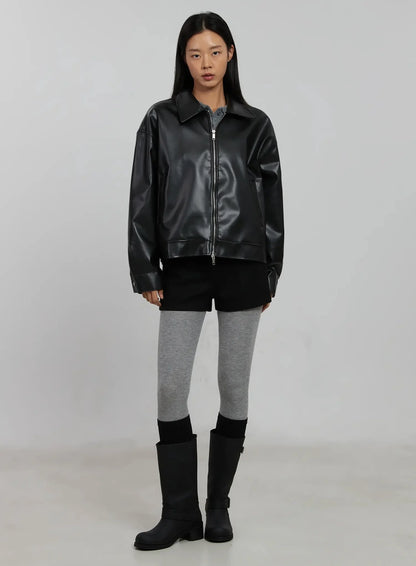 Basic Cropped Faux Leather Jacket IN507
