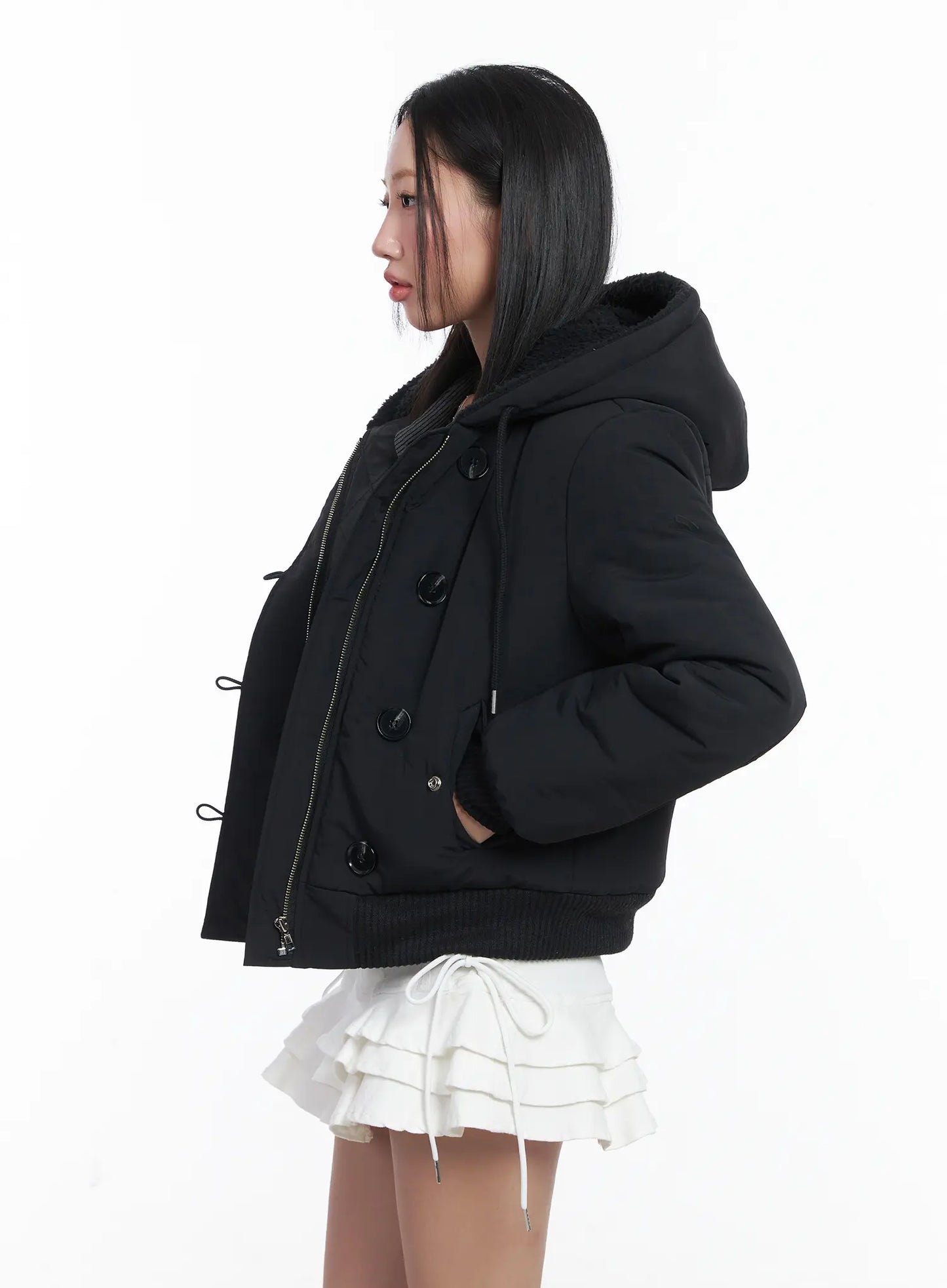 Button Faux Fur Crop Puffer Jacket CD529