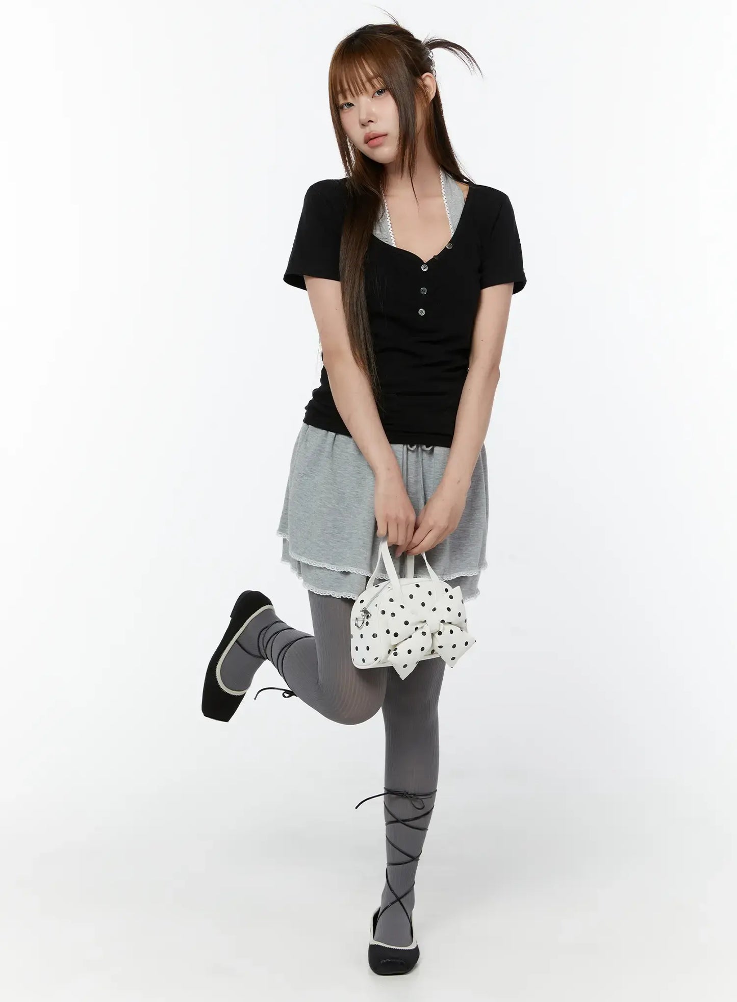 Basic Heart Neck Button Top CY519