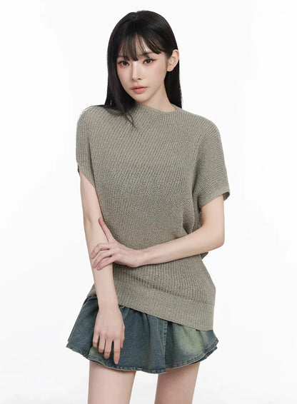 Asymmetric Half-Neck Knit Top IU509