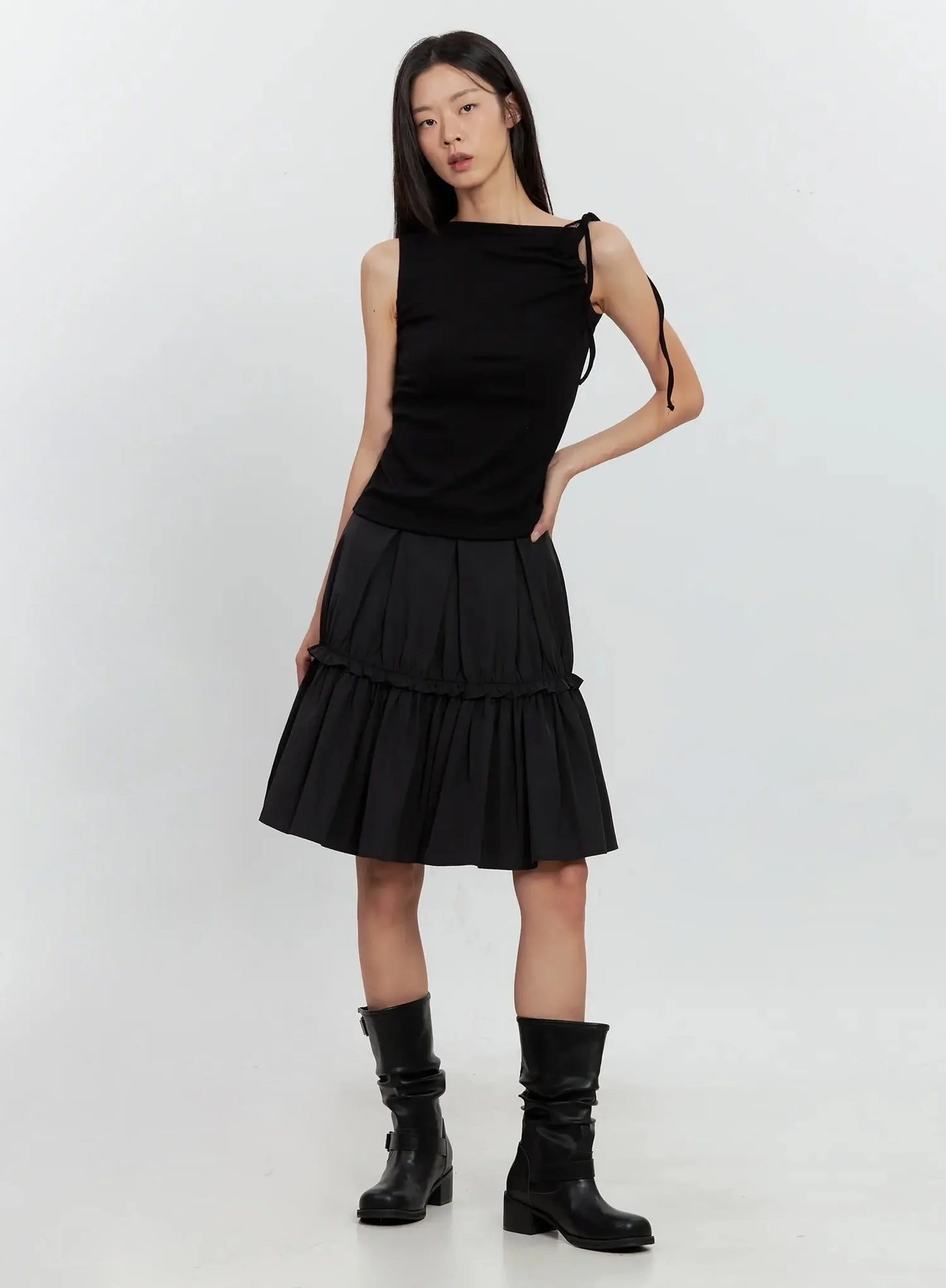 Asymmetric High Neck Tank Top IL528