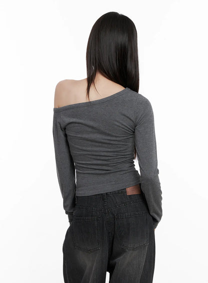 Asymmetrical Eyelet Long Sleeve Top CG519