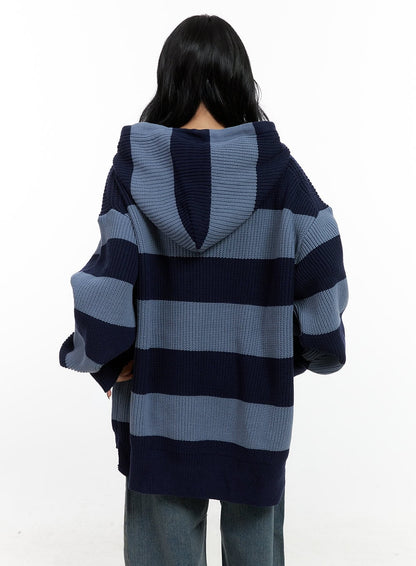 Buttoned Stripe Hoodie Sweater CN408