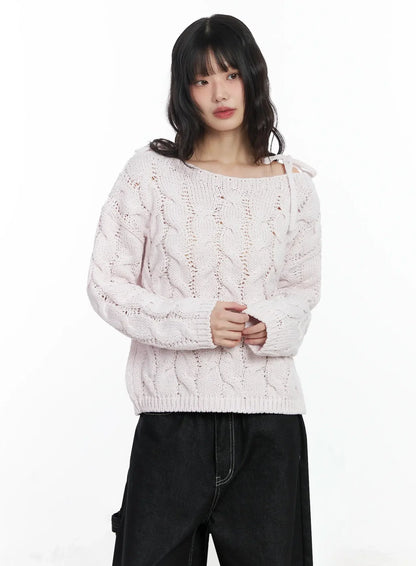 Boat Neck Cable Knit Top IF505