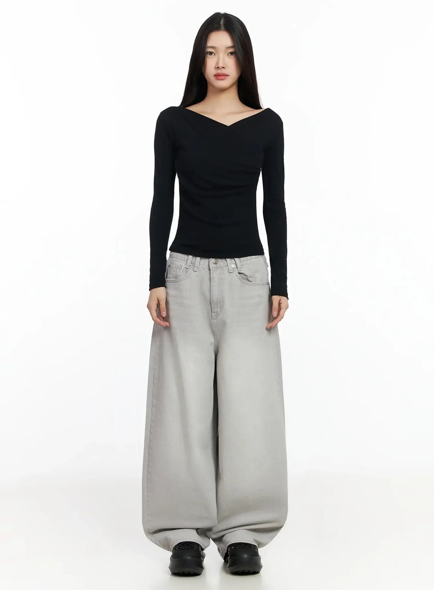 Cece Stone Washed Wide Leg Jeans IA508