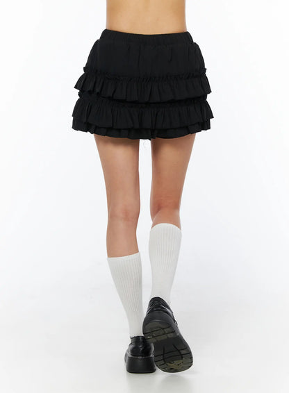 Banding Waist Ruffle Mini Skirt CU522