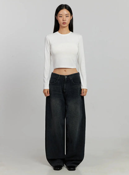 Aubree Washed Wide Jeans IJ502