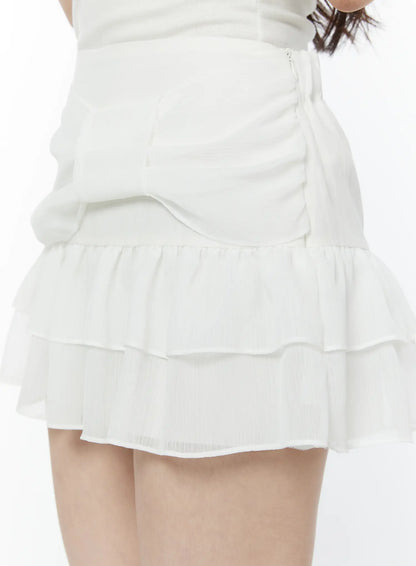 Bow Waist Tiered Mini Skirt IY511