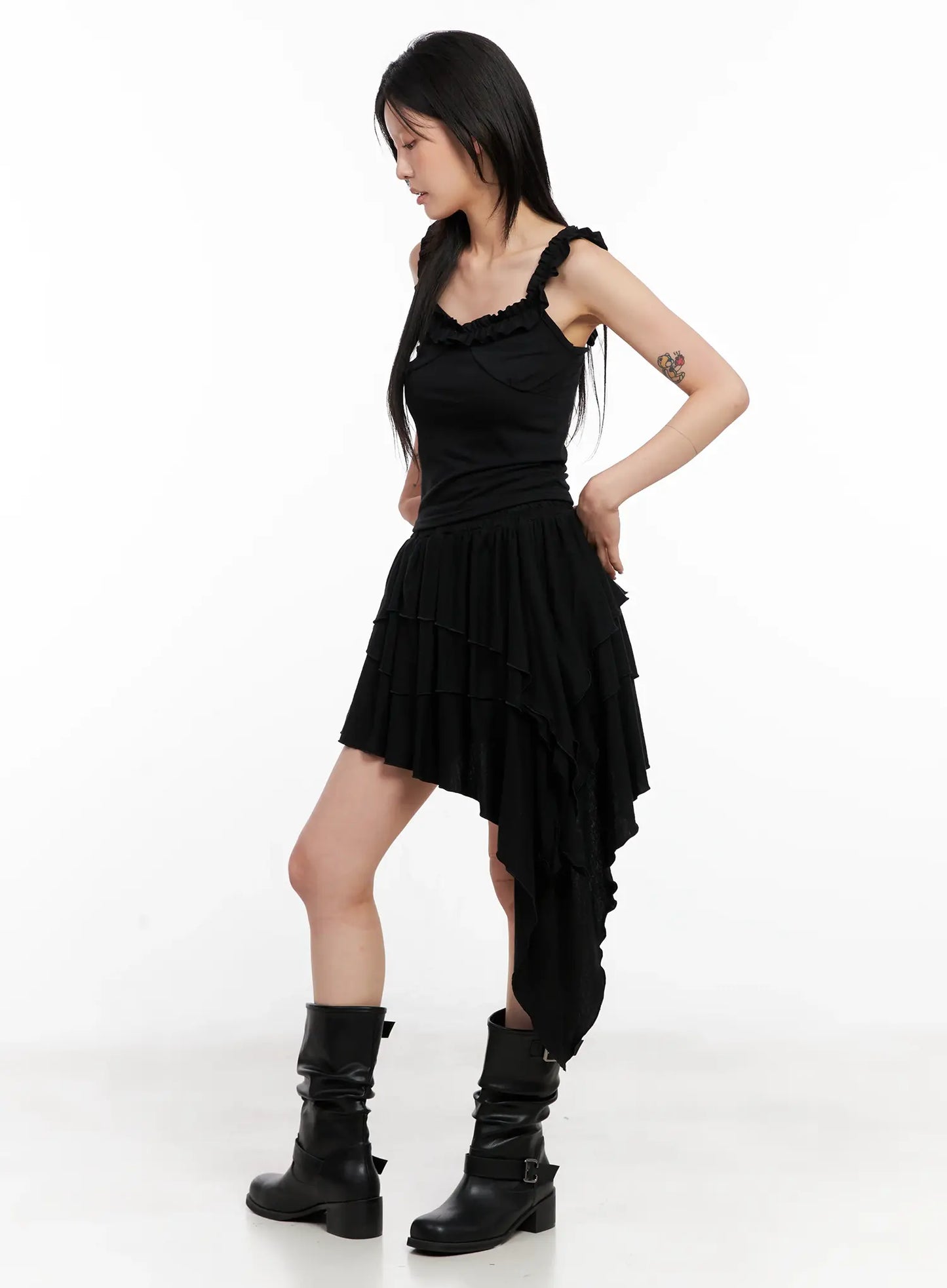 Asymmetric Ruffle Sleeveless Top CL528