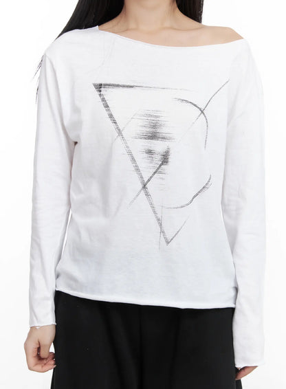 Casual Relaxed Neck Graphic Long Sleeve Tee CD530