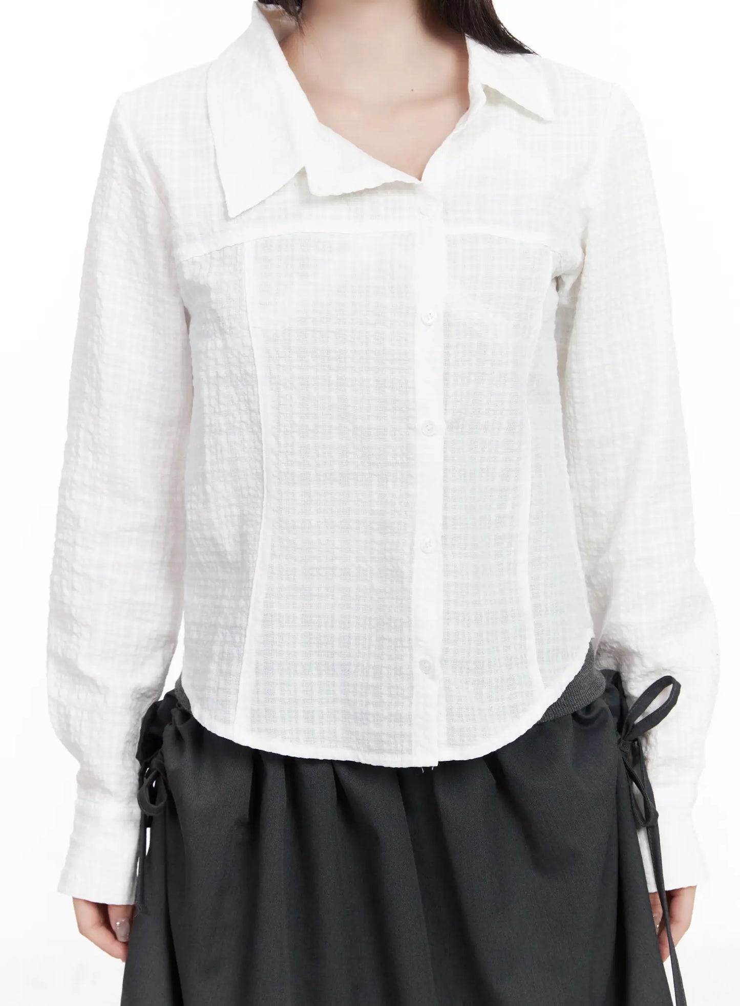 Asymmetric Plaid Long Sleeve Shirt CF523