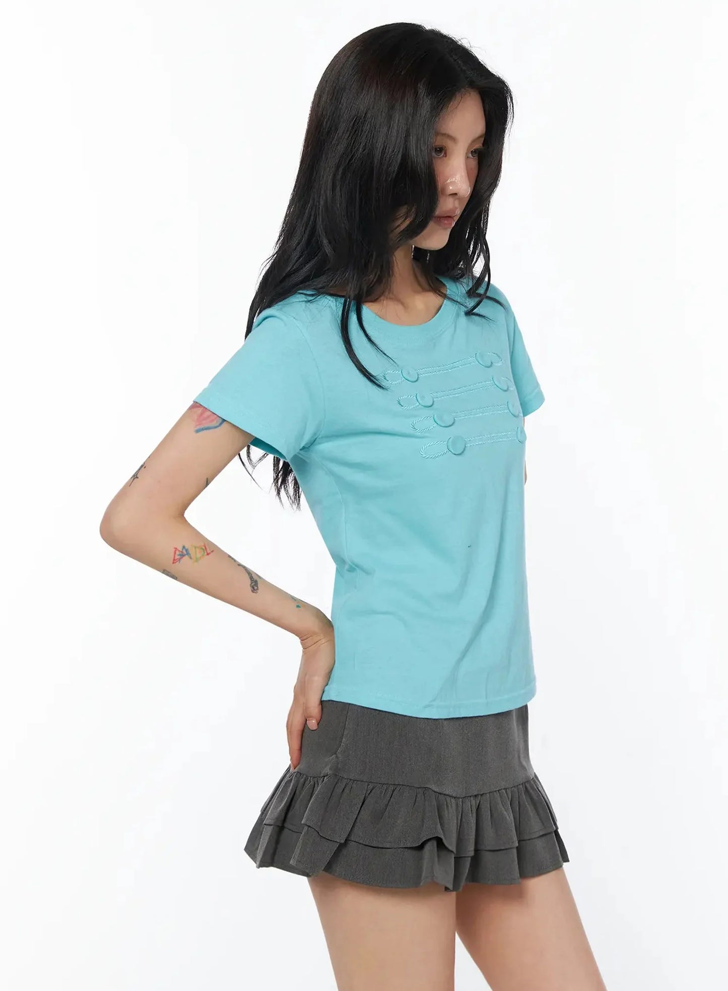 Chic Button Design T-Shirt IU508
