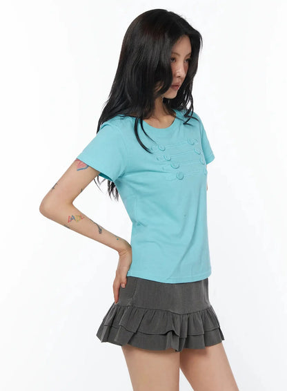 Chic Button Design T-Shirt IU508