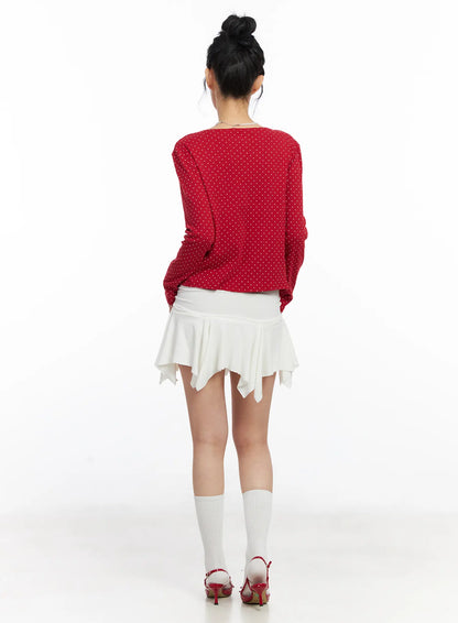 Asymmetrical Ruched Flared Mini Skirt CJ522