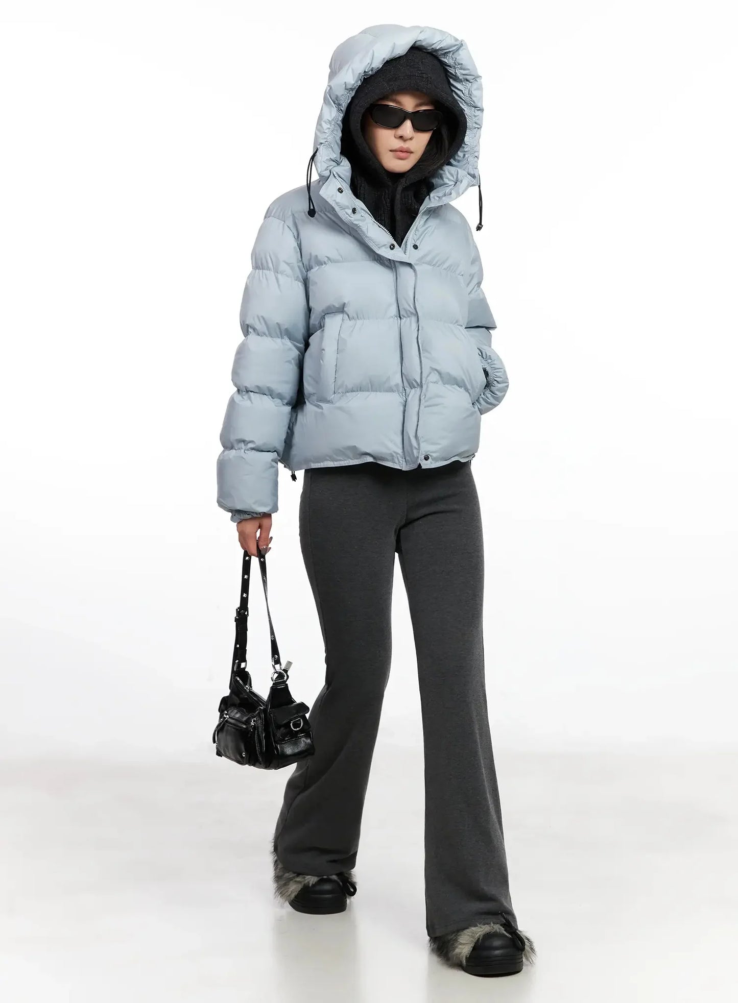 Buttoned Knit Hood Hat IN528