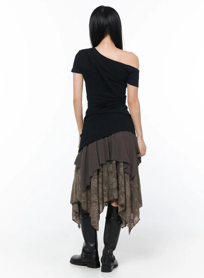 Asymmetric Floral Midi Skirt CY513